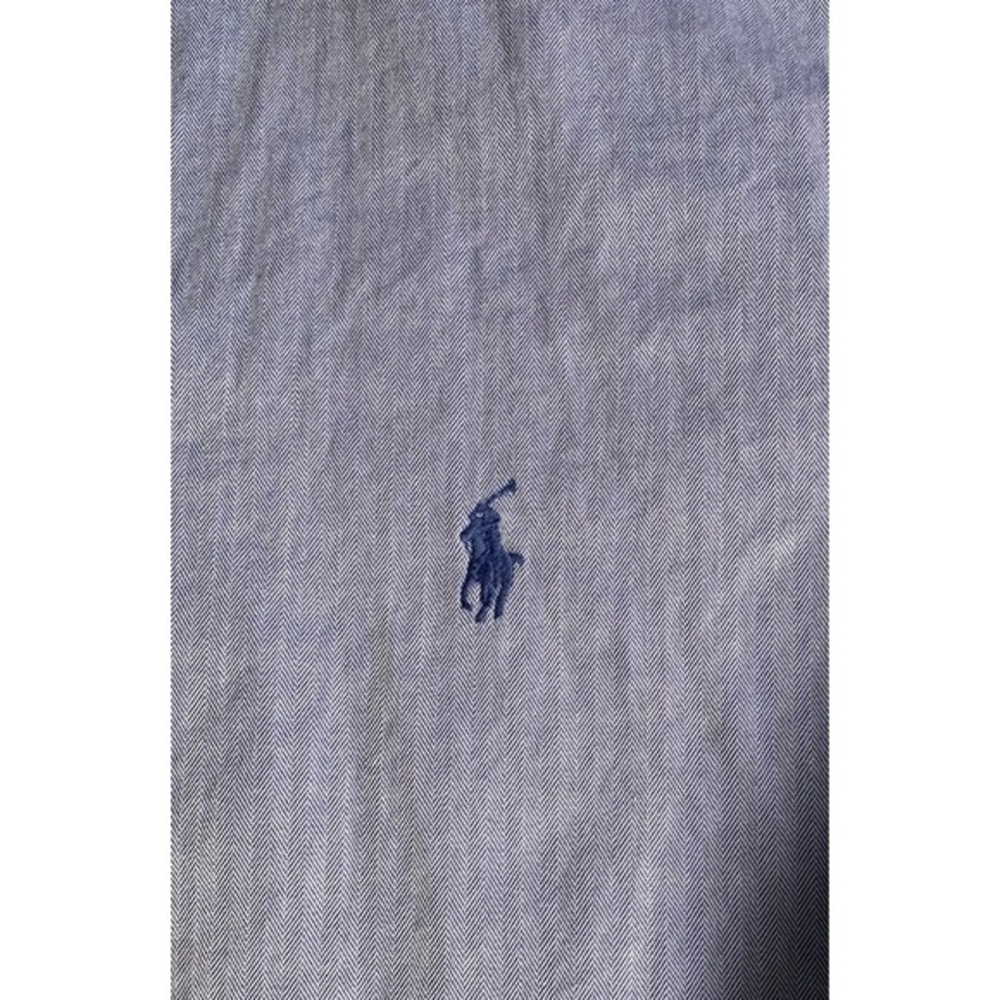 Ralph Lauren Mens 17.5 32/33 Yarmouth Blue Long Sleeve‎ Herringbone Stripe Shirt - Picture 5 of 9